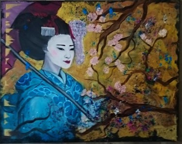Peinture intitulée "Geisha" par Karnakiev, Œuvre d'art originale, Huile Monté sur Châssis en bois