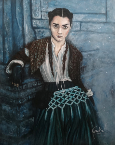 Painting titled "Arya Stark" by Karnakiev, Original Artwork, Acrylic Mounted on Wood Stretcher frame