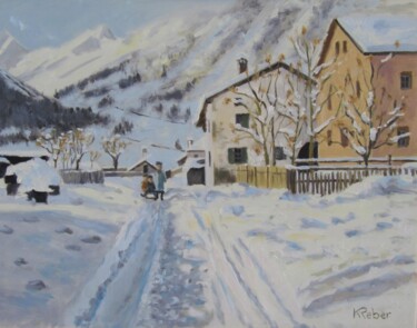 Painting titled "Paysage enneigé" by Karol Reber, Original Artwork, Oil