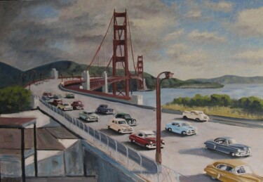 Картина под названием "Golden Gate Bridge" - Karol Reber, Подлинное произведение искусства, Масло Установлен на Деревянная р…