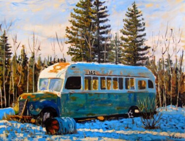 Painting titled "Bus abandonné" by Karol Reber, Original Artwork, Oil