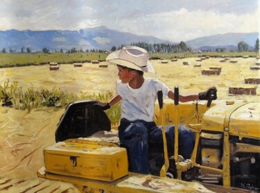 Peinture intitulée "Travaux des champs" par Karol Reber, Œuvre d'art originale, Huile