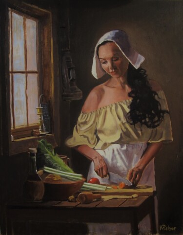 Peinture intitulée "La ménagère" par Karol Reber, Œuvre d'art originale, Huile