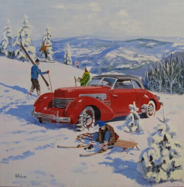 Malerei mit dem Titel "1937 Cord model 812…" von Karol Reber, Original-Kunstwerk, Öl
