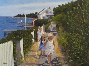 Painting titled "Promenade à Arendal" by Karol Reber, Original Artwork, Oil