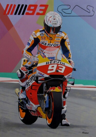 Painting titled "Marc Márquez" by Karol Reber, Original Artwork, Oil