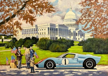 Painting titled "Ford GT40 MKII" by Karol Reber, Original Artwork, Oil