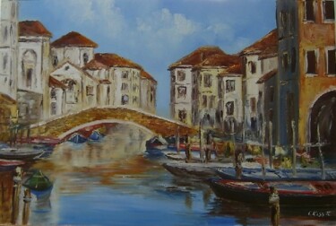 Painting titled "Chioggia" by Karola Kiss, Original Artwork, Oil Mounted on Wood Panel
