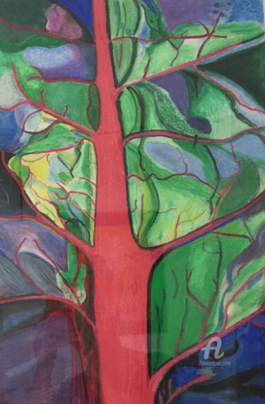 Tekening getiteld "L'arbre rouge" door Carole Labeyrie (Karolab), Origineel Kunstwerk, Pastel