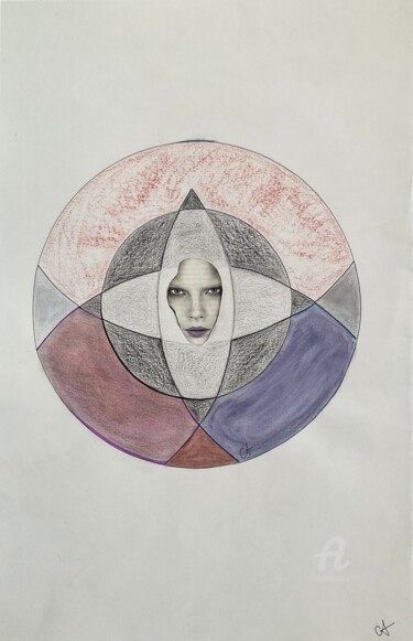 Disegno intitolato "Visage encerclé" da Carole Labeyrie (Karolab), Opera d'arte originale, Collages