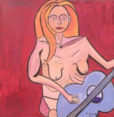 Peinture intitulée "Femme à la guitare…" par Karolina Bonde, Œuvre d'art originale, Huile Monté sur Châssis en bois