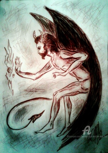 Disegno intitolato "Devil.  Game of Lig…" da Karolina Ingo (Karolina Navi -Ingo), Opera d'arte originale, Matite colorate