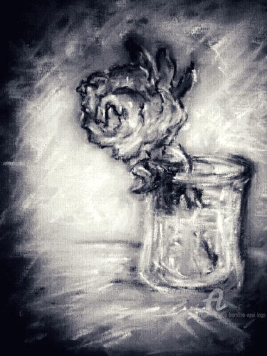 Zeichnungen mit dem Titel "Rose in a glass of…" von Karolina Ingo (Karolina Navi -Ingo), Original-Kunstwerk, Pastell
