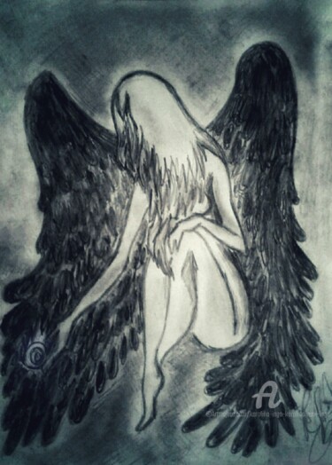 Рисунок под названием "Fallen Angel.  Fall…" - Karolina Ingo (Karolina Navi -Ingo), Подлинное произведение искусства, Графит