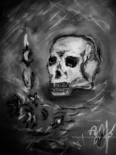 Drawing titled "Skull and Candle" by Karolina Ingo (Karolina Navi -Ingo), Original Artwork, Pastel