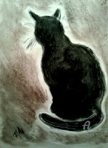 Tekening getiteld "Black Cat in the Su…" door Karolina Ingo (Karolina Navi -Ingo), Origineel Kunstwerk, Pastel