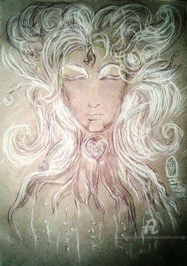 Zeichnungen mit dem Titel "Goddess of Nature" von Karolina Ingo (Karolina Navi -Ingo), Original-Kunstwerk, Pastell