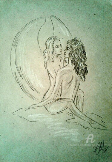 Drawing titled "Demon and Angel. Et…" by Karolina Ingo (Karolina Navi -Ingo), Original Artwork, Pastel