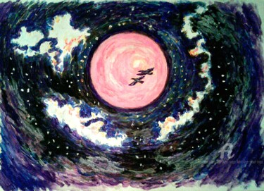 Schilderij getiteld "Red Moon Night" door Karolina Ingo (Karolina Navi -Ingo), Origineel Kunstwerk, Acryl