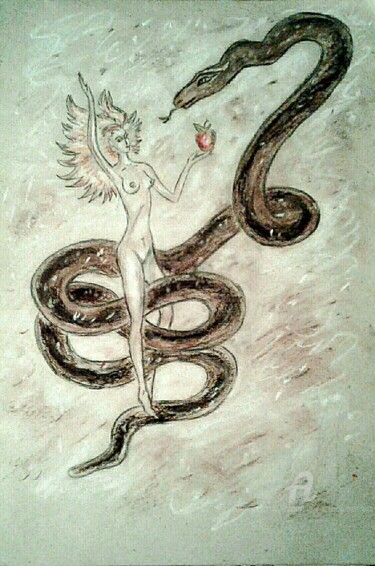 Zeichnungen mit dem Titel "Lilith and the Serp…" von Karolina Ingo (Karolina Navi -Ingo), Original-Kunstwerk, Pastell