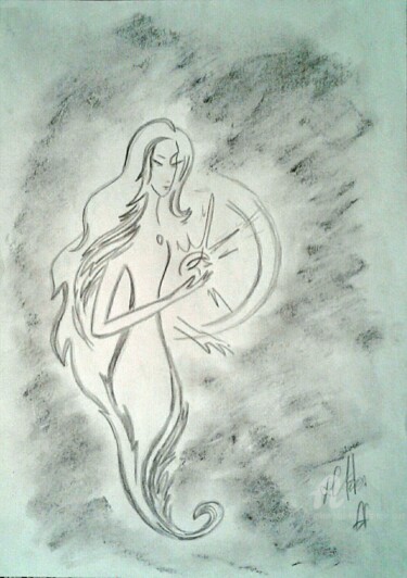 Drawing titled "Girl with a star in…" by Karolina Ingo (Karolina Navi -Ingo), Original Artwork, Pencil