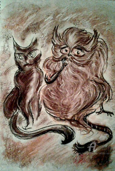 图画 标题为“Brownie and Cat” 由Karolina Ingo (Karolina Navi -Ingo), 原创艺术品, 粉彩
