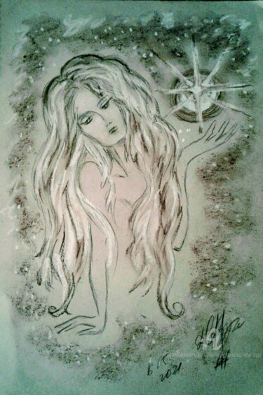 Tekening getiteld "My Lucky Star" door Karolina Ingo (Karolina Navi -Ingo), Origineel Kunstwerk, Pastel