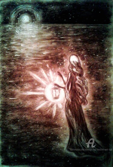 Рисунок под названием "Dark Light" - Karolina Ingo (Karolina Navi -Ingo), Подлинное произведение искусства, Пастель