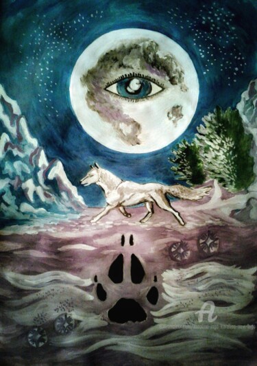 Schilderij getiteld "Wolf Trail" door Karolina Ingo (Karolina Navi -Ingo), Origineel Kunstwerk, Gouache