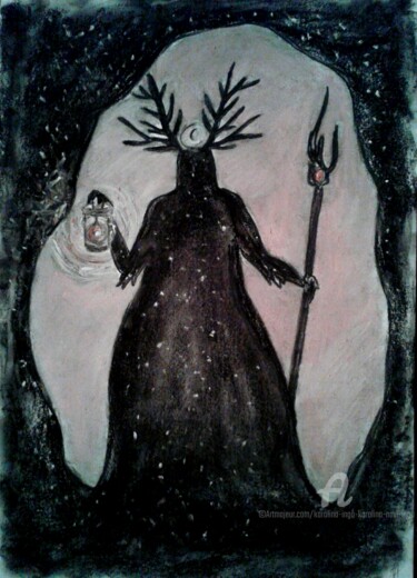 Rysunek zatytułowany „Horned God. King of…” autorstwa Karolina Ingo (Karolina Navi -Ingo), Oryginalna praca, Pastel