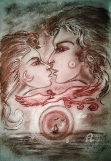 Dibujo titulada "Sun and Moon" por Karolina Ingo (Karolina Navi -Ingo), Obra de arte original, Pastel