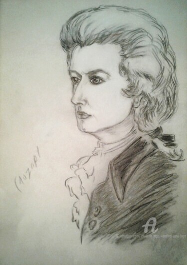 Drawing titled "Wolfgang Amadeus Mo…" by Karolina Ingo (Karolina Navi -Ingo), Original Artwork, Pencil