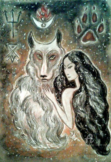 Dessin intitulée "My Wolf" par Karolina Ingo (Karolina Navi -Ingo), Œuvre d'art originale, Pastel