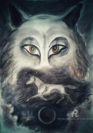 Malerei mit dem Titel "Wolf Eyes. Seal of…" von Karolina Ingo (Karolina Navi -Ingo), Original-Kunstwerk, Bleistift
