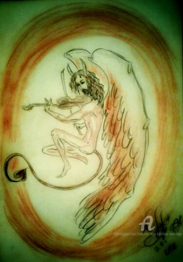 Drawing titled "Devil with the Viol…" by Karolina Ingo (Karolina Navi -Ingo), Original Artwork, Pencil