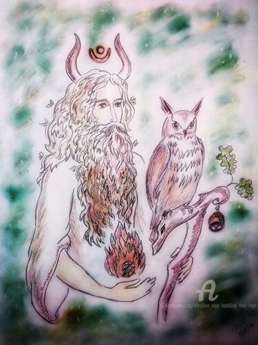 Рисунок под названием "My friend Forest Ki…" - Karolina Ingo (Karolina Navi -Ingo), Подлинное произведение искусства, Каранд…