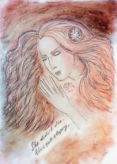 Disegno intitolato "She's just Sleeping" da Karolina Ingo (Karolina Navi -Ingo), Opera d'arte originale, Pastello