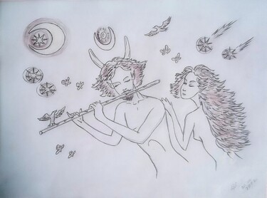 Disegno intitolato "Faun in love with m…" da Karolina Ingo (Karolina Navi -Ingo), Opera d'arte originale, Matita