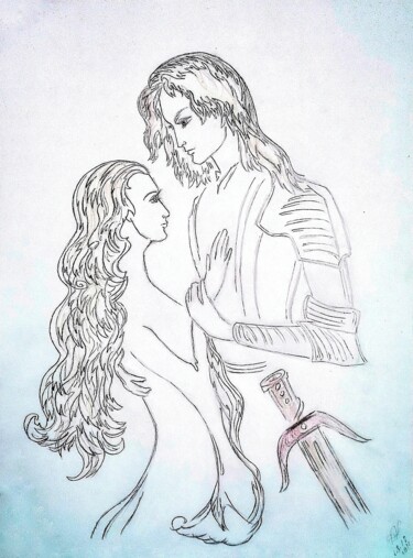 图画 标题为“Knight and his Lady…” 由Karolina Ingo (Karolina Navi -Ingo), 原创艺术品, 铅笔