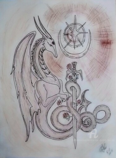 Dessin intitulée "One ancient wise Dr…" par Karolina Ingo (Karolina Navi -Ingo), Œuvre d'art originale, Crayon