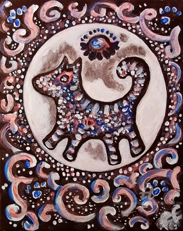 Malarstwo zatytułowany „Dog Totem. Sacred G…” autorstwa Karolina Ingo (Karolina Navi -Ingo), Oryginalna praca, Akryl
