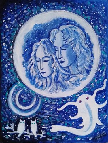 Schilderij getiteld "Enchanted Moon" door Karolina Ingo (Karolina Navi -Ingo), Origineel Kunstwerk, Acryl