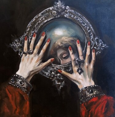 Schilderij getiteld "Into the mirror" door Karolina Naichuk, Origineel Kunstwerk, Olie Gemonteerd op Frame voor houten branc…