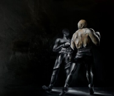 Painting titled "Two man that boxing" by Karolina Naichuk, Original Artwork, Oil Mounted on Wood Stretcher frame