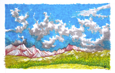 Drawing titled "Chaîne de Belledonne" by Karolus, Original Artwork, Marker