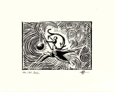 Druckgrafik mit dem Titel "Mon avatar" von Karolus, Original-Kunstwerk, Linoldrucke