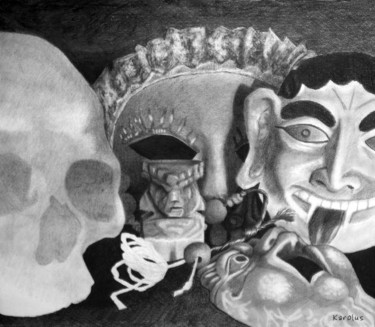 Drawing titled "Esprits" by Karolus, Original Artwork, Pencil