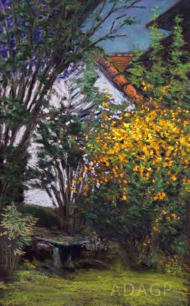 Peinture intitulée "Détail du jardin 1" par Karolus, Œuvre d'art originale, Pastel