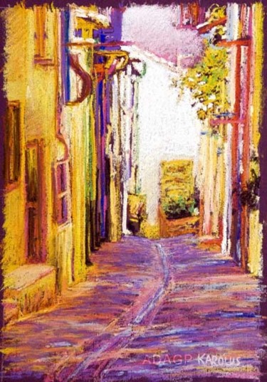 Peinture intitulée "Ruelle de Collioure…" par Karolus, Œuvre d'art originale, Pastel