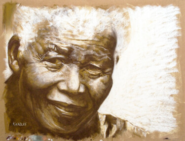 Peinture intitulée "Nelson MANDELA" par Karolus, Œuvre d'art originale, Pastel Monté sur Autre panneau rigide